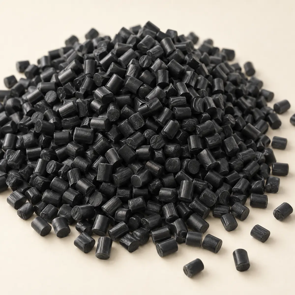 Recycled plastic granules in black